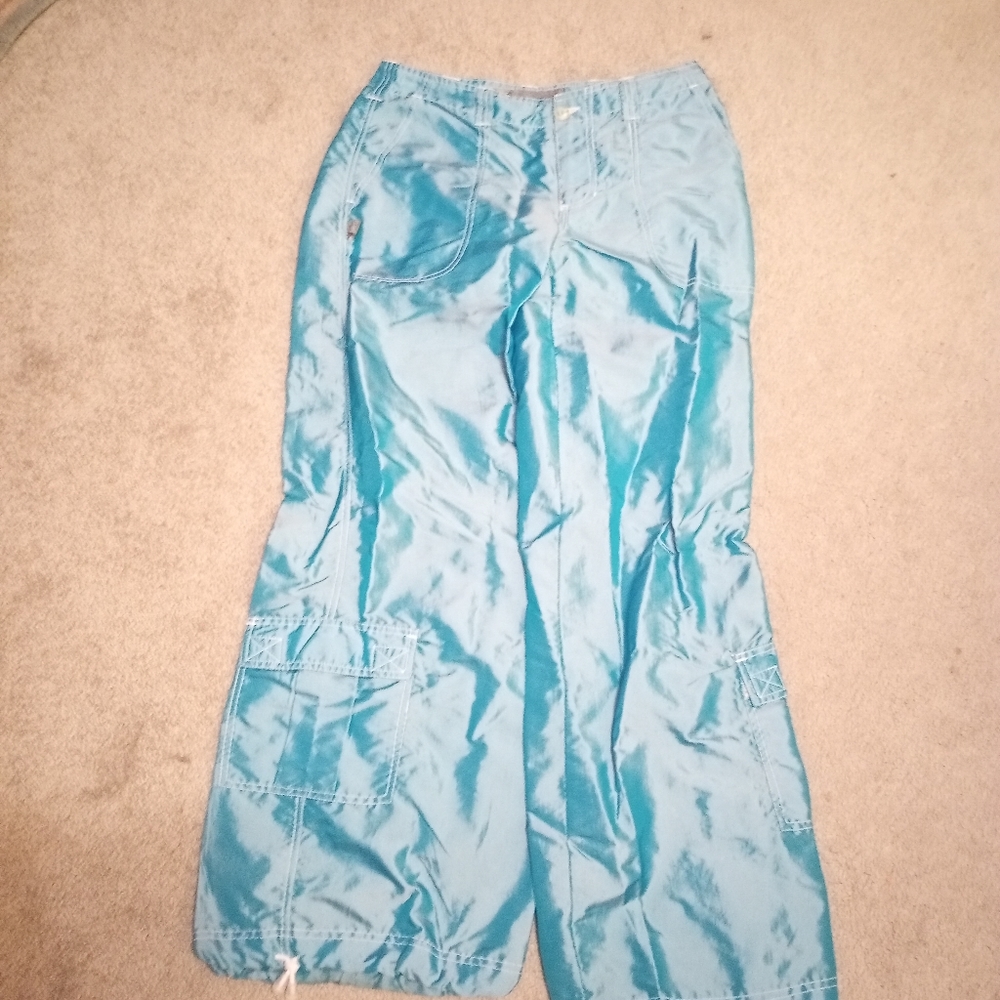 EUC Buggirl size 7 30 inch waist raver parachute pants turquoise blue